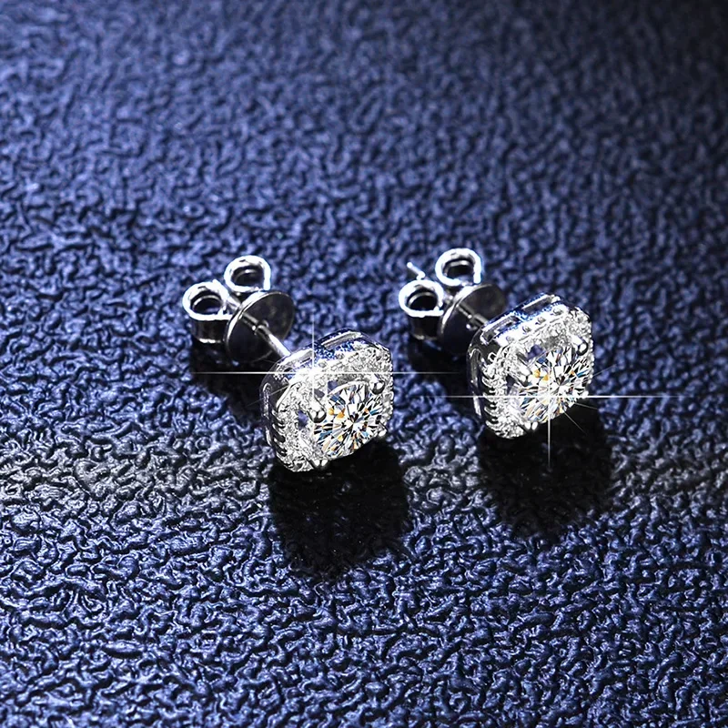 Boucles d'Oreilles de Luxe en Platine Pt950 pour Femme, Bijoux en Diamant Moissanite, Carré Rond, Document de Mariage