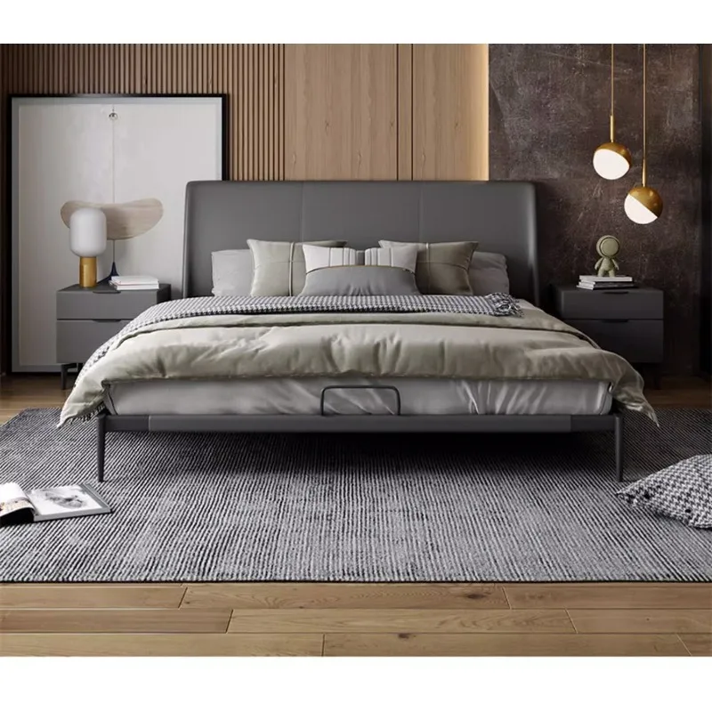 

Modern master bedroom Internet celebrity full cowhide small apartment, simple wedding double bed, light luxury
