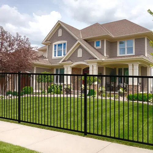 Factory wholesale flat fence top steel fence decoration black galvanized 6X8 safety steel fence panel