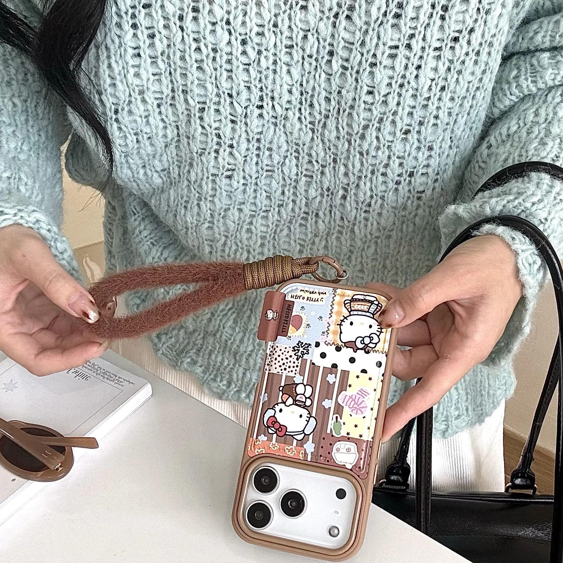 لطيف الكرتون INS سانريو مرحبا كيتي براون جراب هاتف آيفون 17 16 15 14 برو ماكس 13 أفخم معصمه مكافحة فقدان غطاء #5