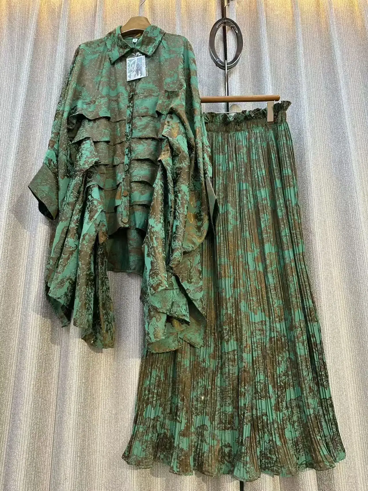 

Women's Trousers 2 Pcs Sets Printed Lapel Long Sleeve Button Shirt + Wide Leg Pants Fashion Ladies Partywear Beachwear New 2026
