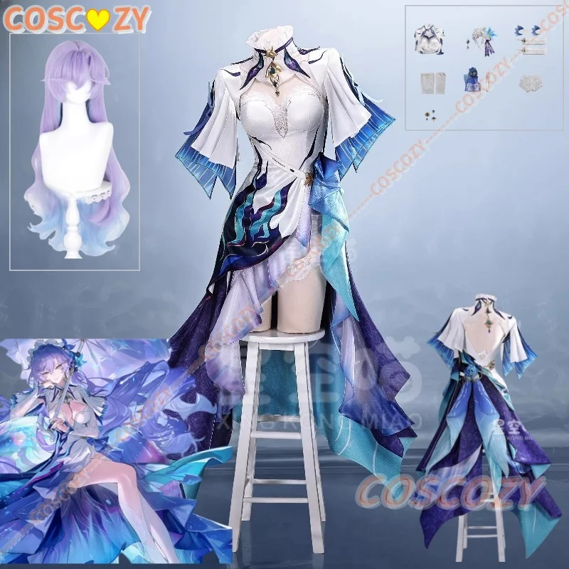 

Игра Cantarella Косплей Костюм Wuthering Waves The Fisalia Family Head of A Family Фиолетовое платье Парик Женские сексуальные карнавальные костюмы