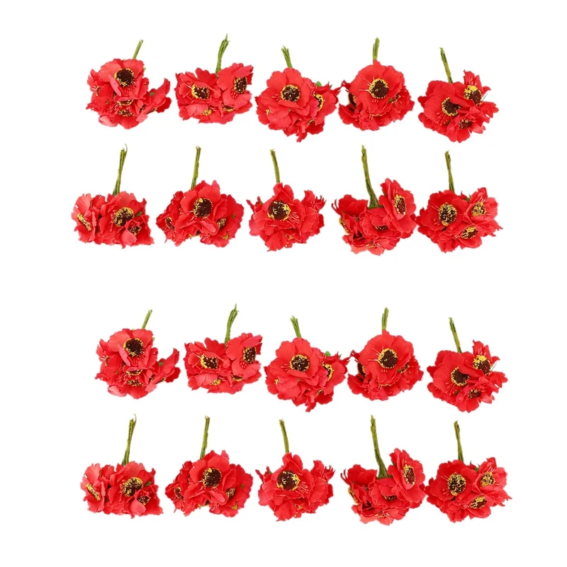 High Quality Silk Poppies Camellia 5Cm 120Pcs Artificial Flowers Corn Poppy Hand Made Small Wedding Decoration(Red)