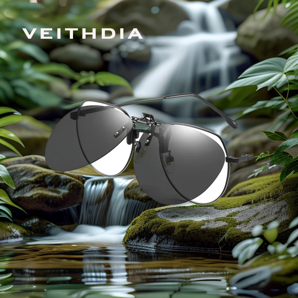 

VEITHDIANew модные поляризационные очки без оправы с откидной клипсой, солнцезащитные очки с зеркалом и UV400 для мужчин и женщин VH0809