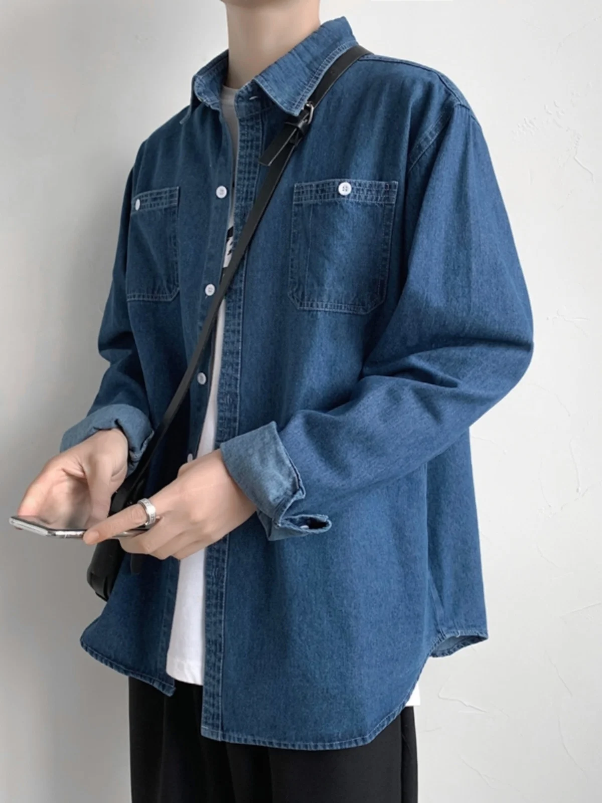 

Retro Japanese Sle Long Sve Men's Denim irt Spring Autumn Thin Casual Korean Workwear Trendy Jaet Outerwear