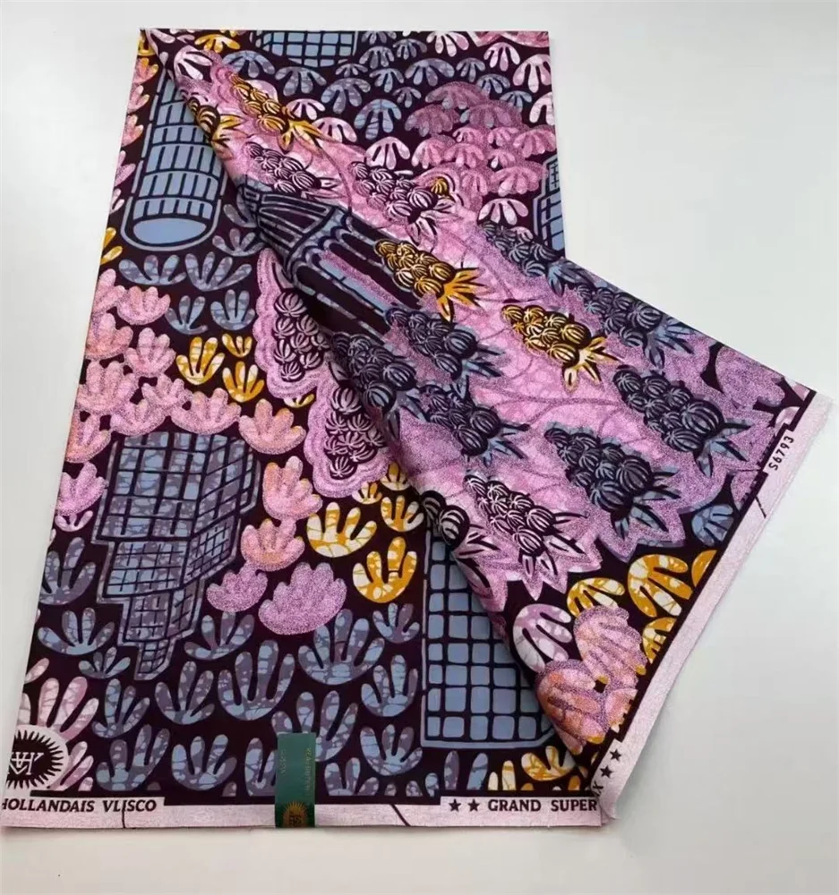 قماش شمع ذهبي أفريقي رائج البيع 100% نسيج قطن خالص، نسيج شمع أفريقي نسائي عالي الجودة، مقاس 5