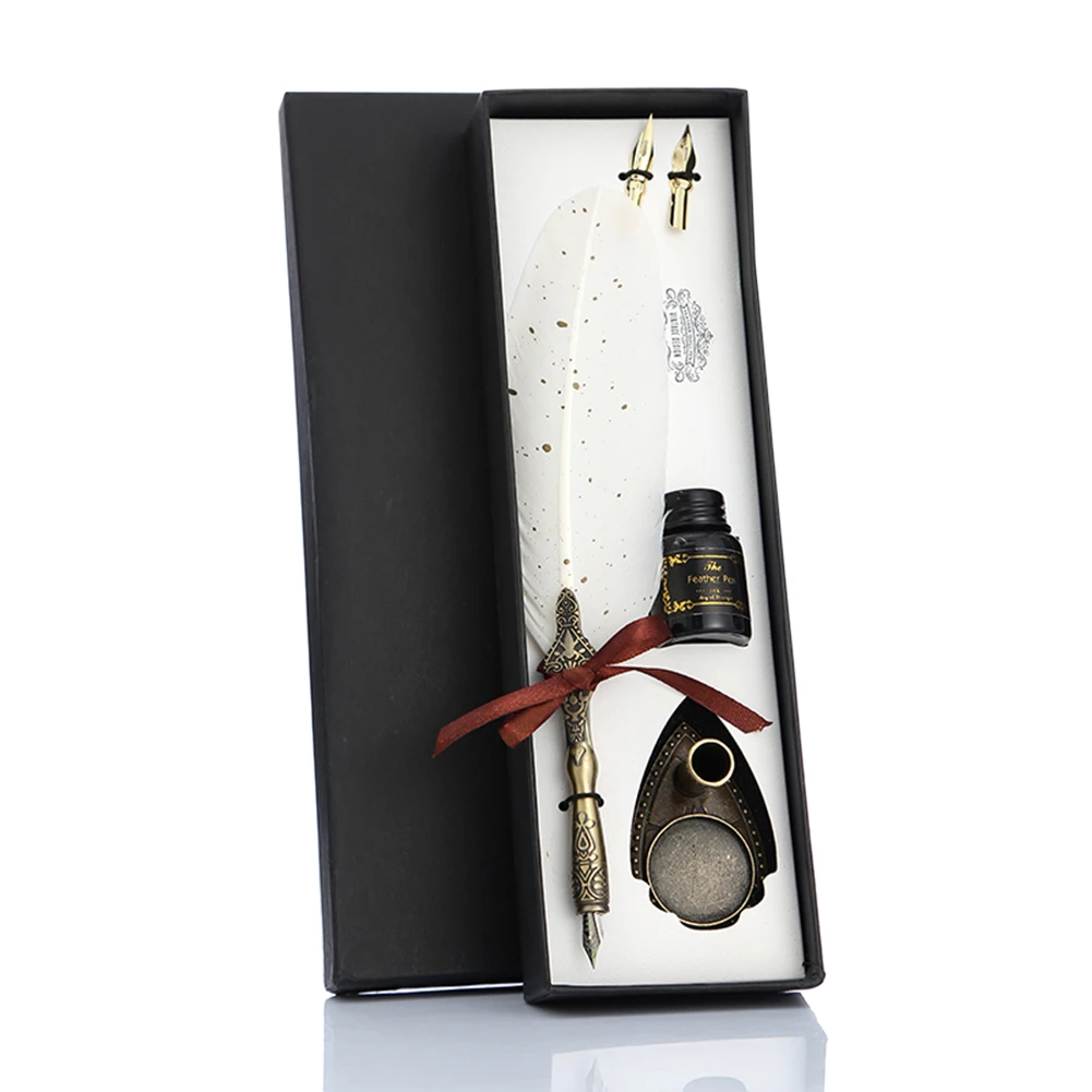 

Calligraphy Feather Dip Pen with 2 Nib Set Quill Fountain Writing Pens Classic Texture Portable Gifts Box