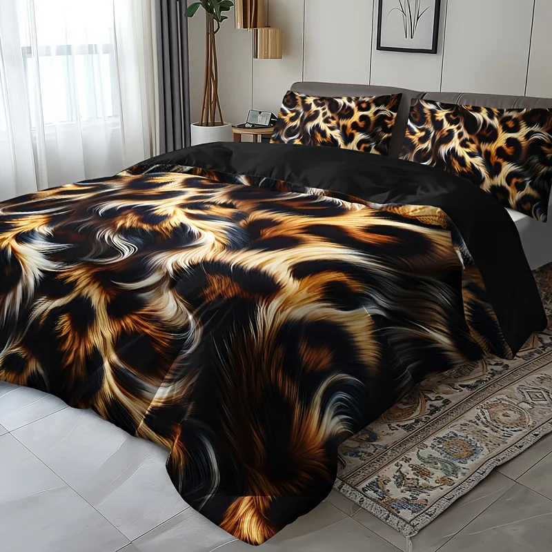 Leopard Print Duvet Cover Set Fashionable All-Season Comfort Machine Washable for Home And Dormitory Decor