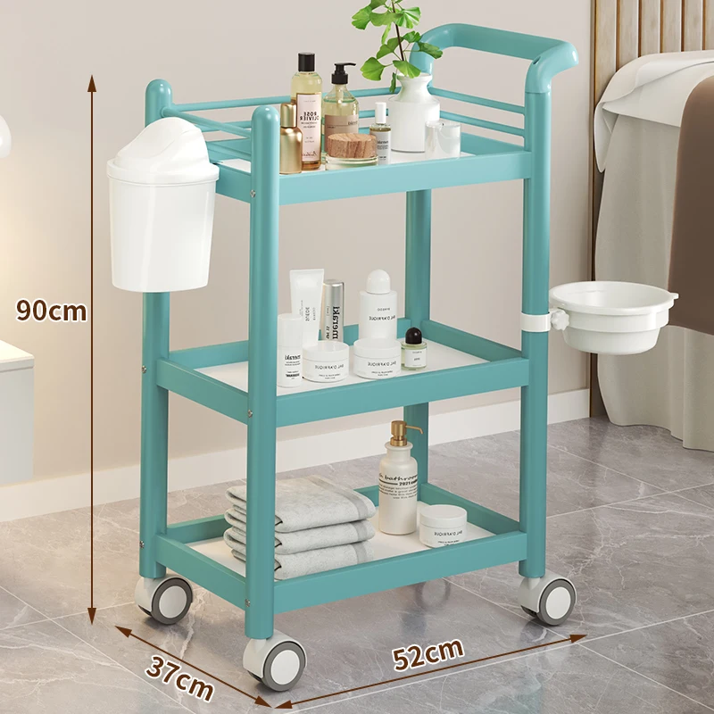 Professional Beauty Salon Furniture Aesthetic Roulette Storage Trolley Manicure Auxiliary Cart Iron Cosmetic Helper Wheels Tray