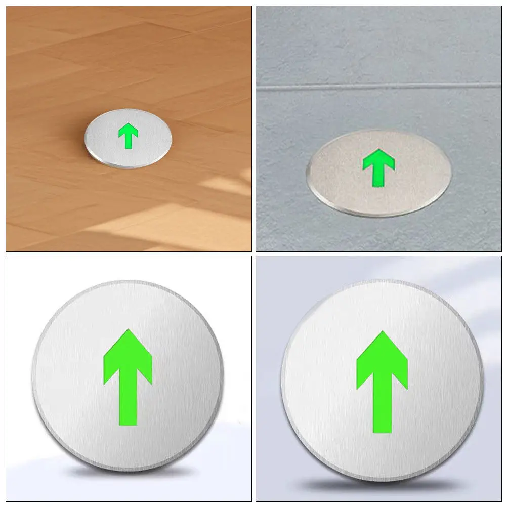 

Floor Evacuation Sign Glow in The Dark Stainless Steel Fire Safety Exit Marker Directional Arrows Outdoor Indoor Use Emergency