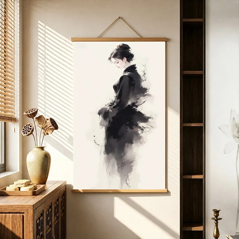 Home Decor Wall Art Mindfulness Meditation Yoga Healing Hanging Scroll Zen Figure Artwork for Wellness Center Bedroom Homestay