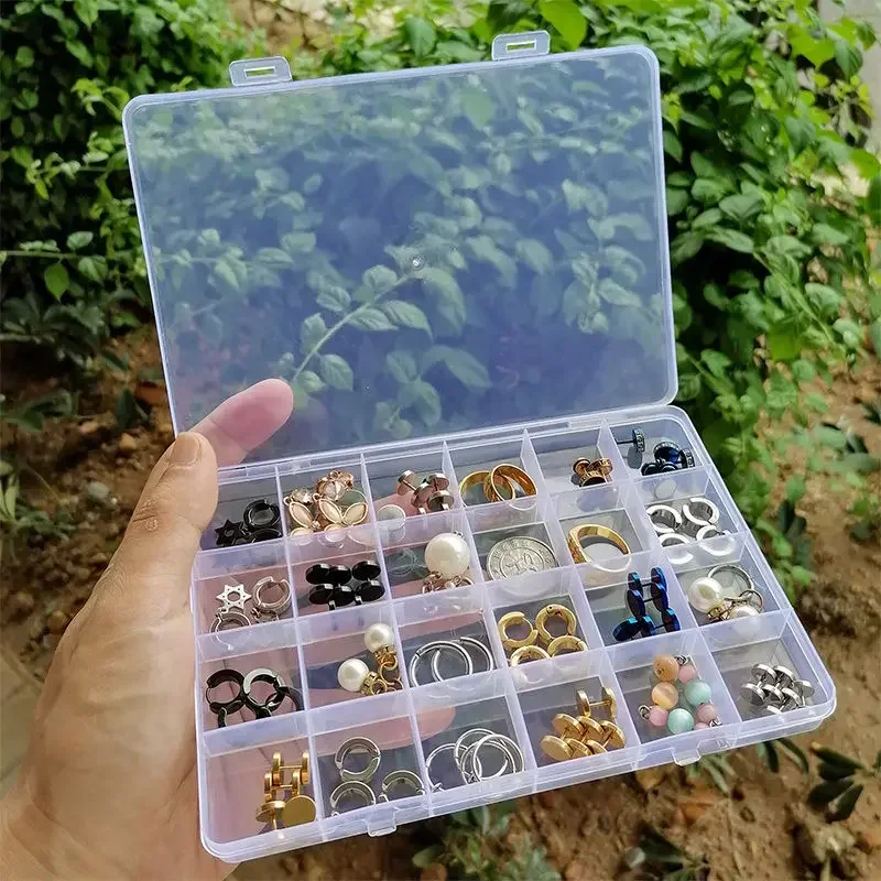 1Pc Square Transparent Plastic Storage Case 18/24 Slot Adjustable Jewelry Beads Earring Case Organizer Jewlery Box Packaging Box