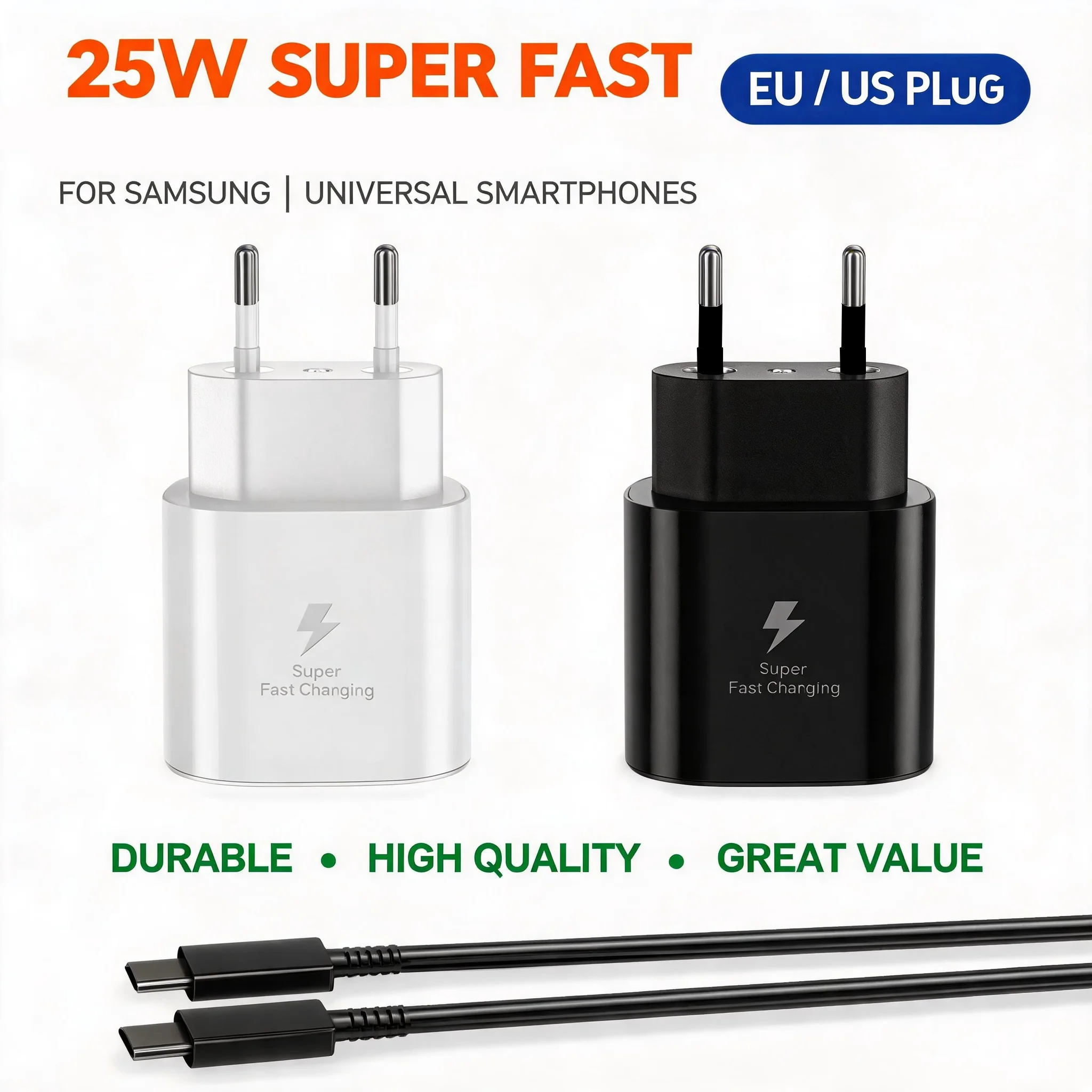 For Samsung 25W Charger Super Fast Charger Type C Adpater For Galaxy S26 S25 S24 S23 S22 S21 A17 A55 A35 A25 A15 Z Flip 7 6 5 4