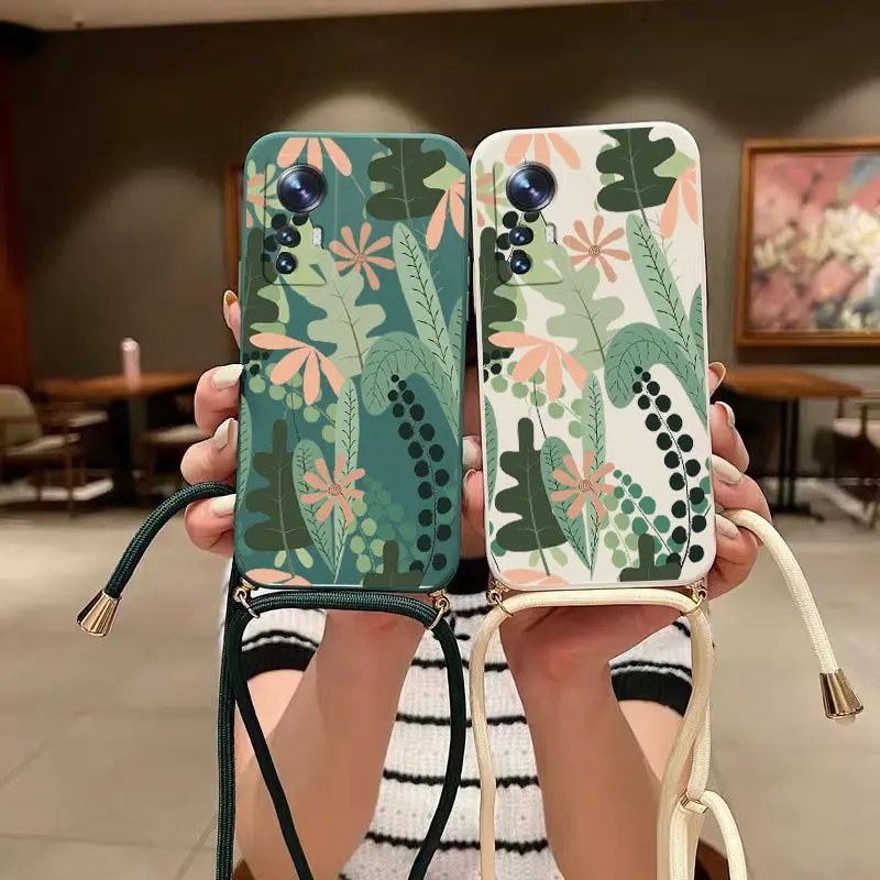 Zierpflanze Crossbody Lanyard Silikon Handyhülle für Xiaomi Mi 12 12TPro 12 Lite 12 SU Ultra 12X13 13Pro 11 10T 10 9 8 Abdeckung