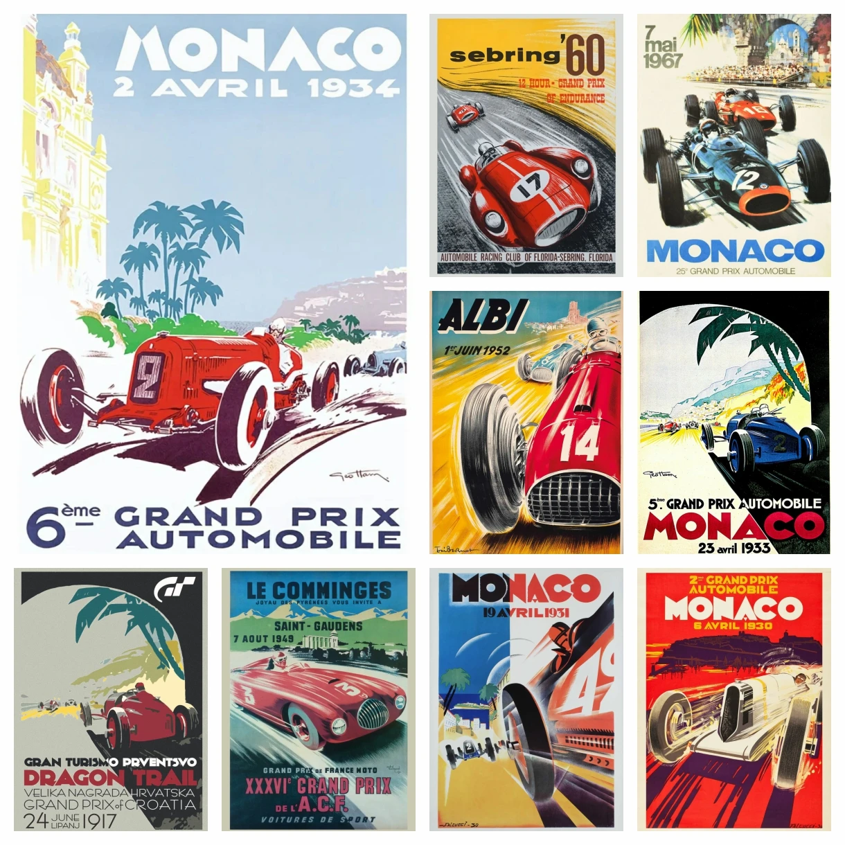 Kits de pintura de Arte de diamantes de carreras de coches Vintage, Gran Premio de Monaco, bordado de mosaico, punto de cruz, decoración del hogar, regalo para niños, manualidades