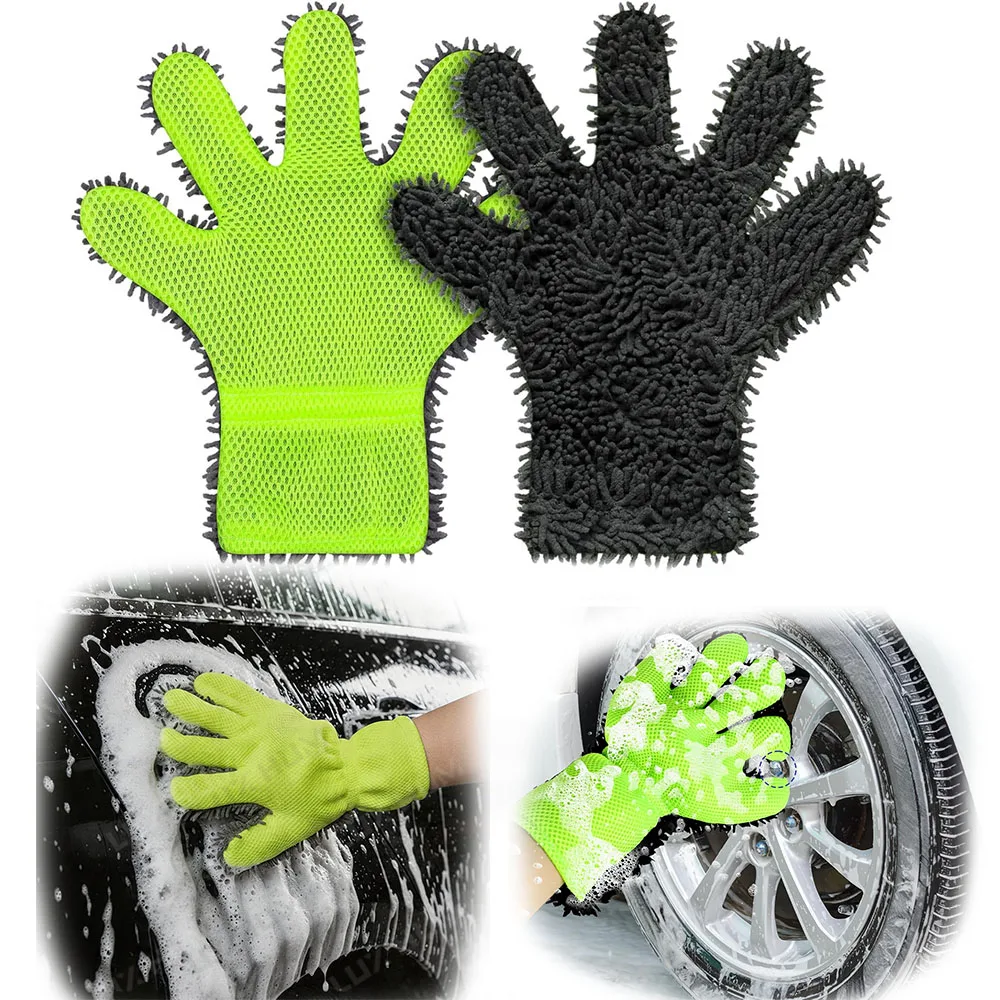 Plüschiger, weicher Chenille-Fünffinger-Mikrofaser-Autowaschhandschuh, kratzfreier Autowaschhandschuh für Autopflege und -wäsche