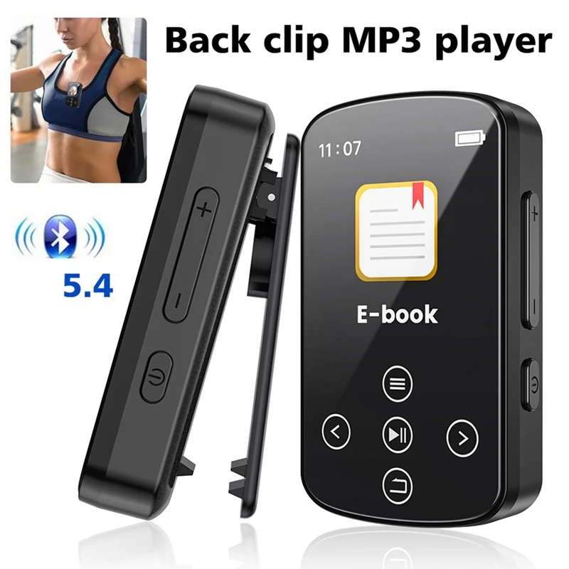 Sports Bluetooth MP3 Player With Clip 1.5 Inch Full Touch Screen Mini Video Player FM Radio Recorder E-Book TF Card