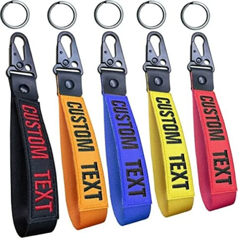 Personalized Keyrings Name Embroidered Keychain Wrist Strap Car Key Tag Custom