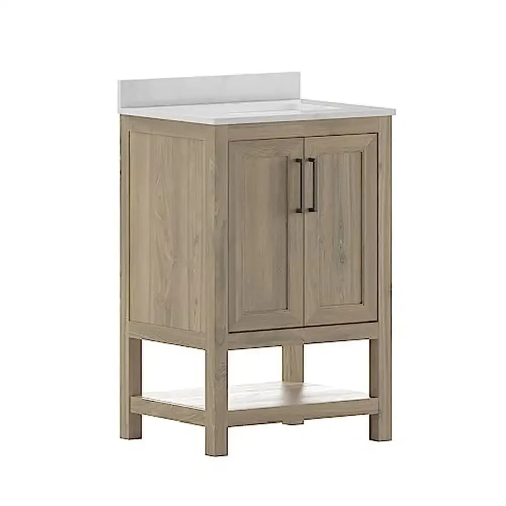 24" Bathroom Vanity Sink Combo Storage Cabinet Soft Close Doors Open Shelf Carrara Marble Finish Storage Brown Bathroom Cabinet