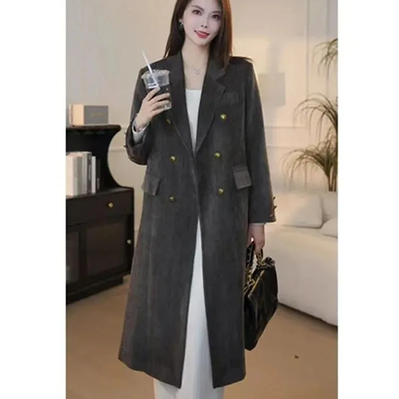 Korean Ladies High-end Medium Length Trench Coat Autumn Women Fashion Windbreaker Jacket 2025 Female Long Sleeves Lined Outwear