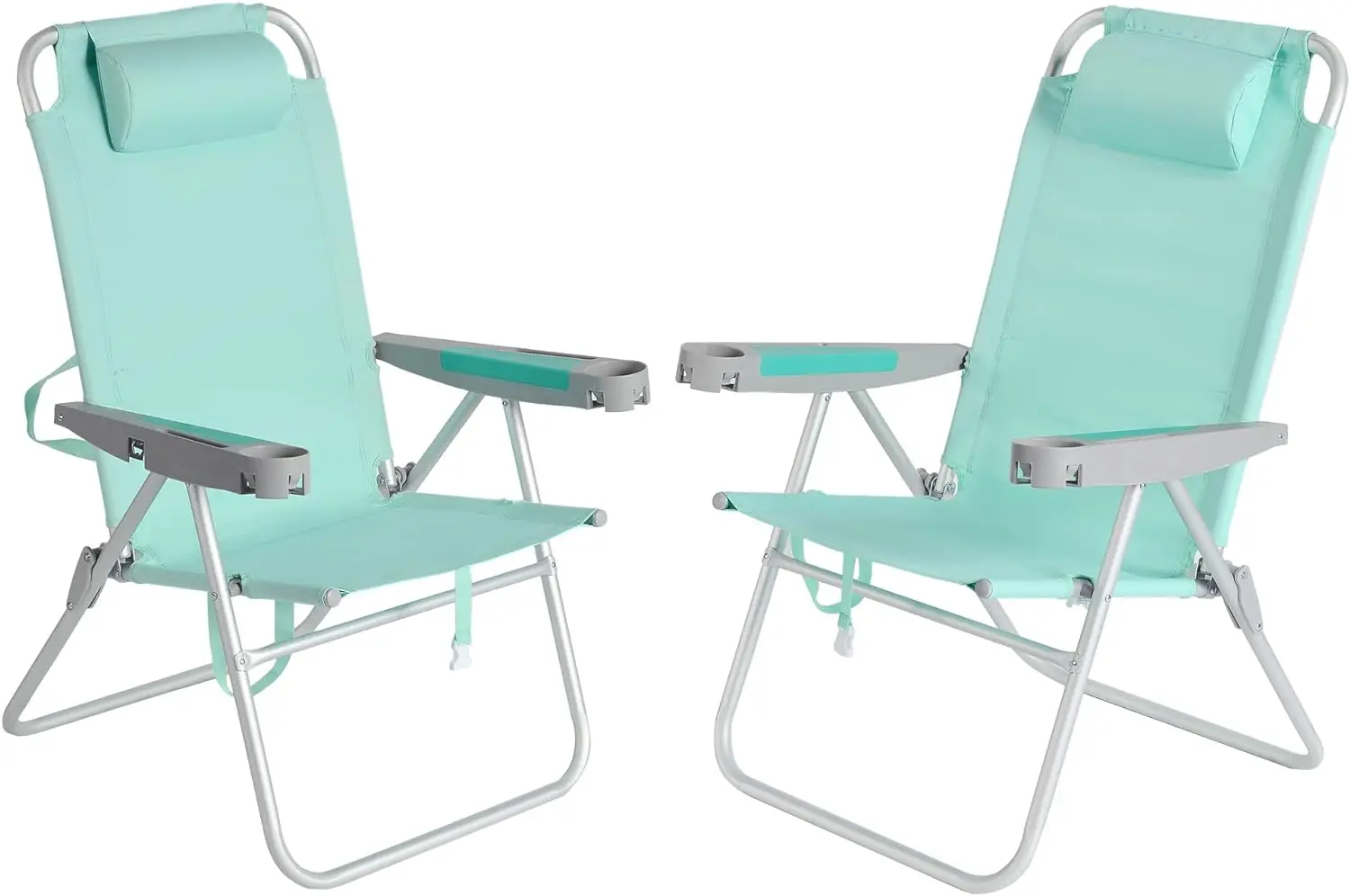 Beach Chairs17" Tall Oversized 2 Pack for Heavy Duty 500 LBS, 5 Position,Portable High Folding Camping Chair with Cup Holder