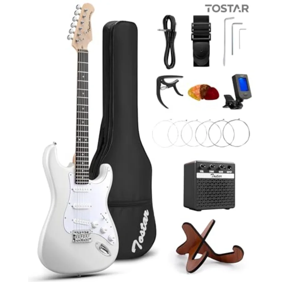 

39-дюймовый полноразмерный комплект электрогитары для начинающих и взрослых, с звукоснимателями SSS, в стиле стратокастер, включает тремоло