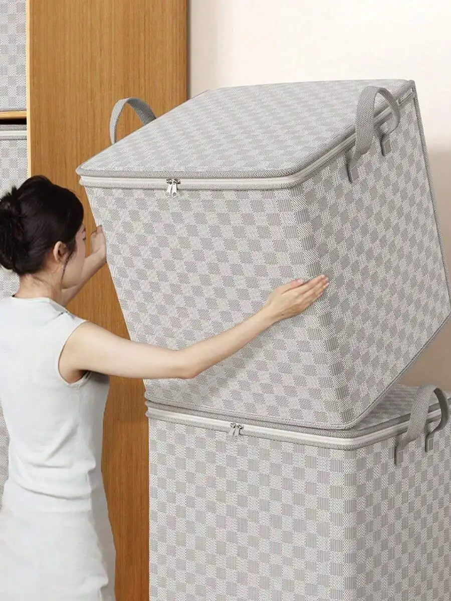 Foldable Clothes Storage Box With Handle, Large Capacity, Breathable Wardrobe, Zipper Carry Bag, Reinforced Portable Storage Bag