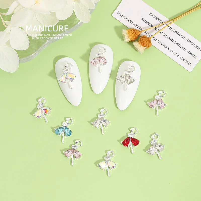 

10Pcs Red Ballet Girl Nail Nail Art Rhinestone Alloy Decorations Supplies Manicure Shaped Alloy Accessories 3D Nail Decoration