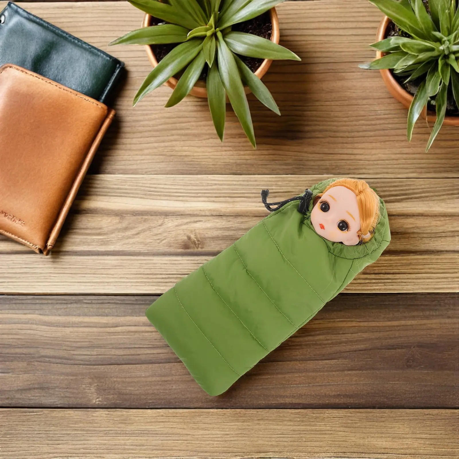 Tiny Sleeping Bag Micro Camping Accessories Adjustable Drawstring Hood Realistic Mini Dollhouse Camping Scene Display Prop
