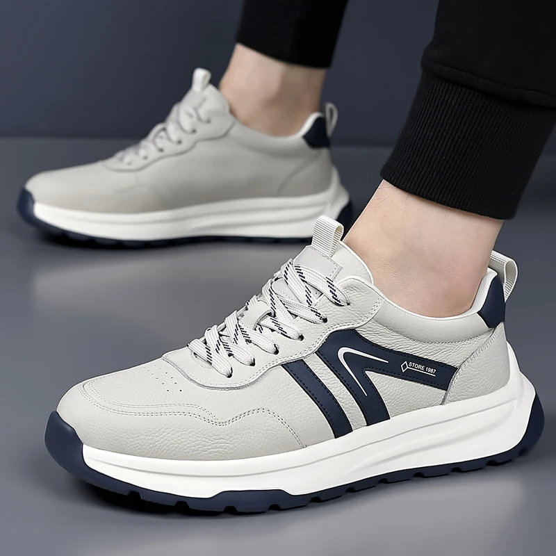 

Мужские кроссовки 2026: Новинка летнего сезона, из натуральной кожи, легкие, модные, универсальные белые кеды