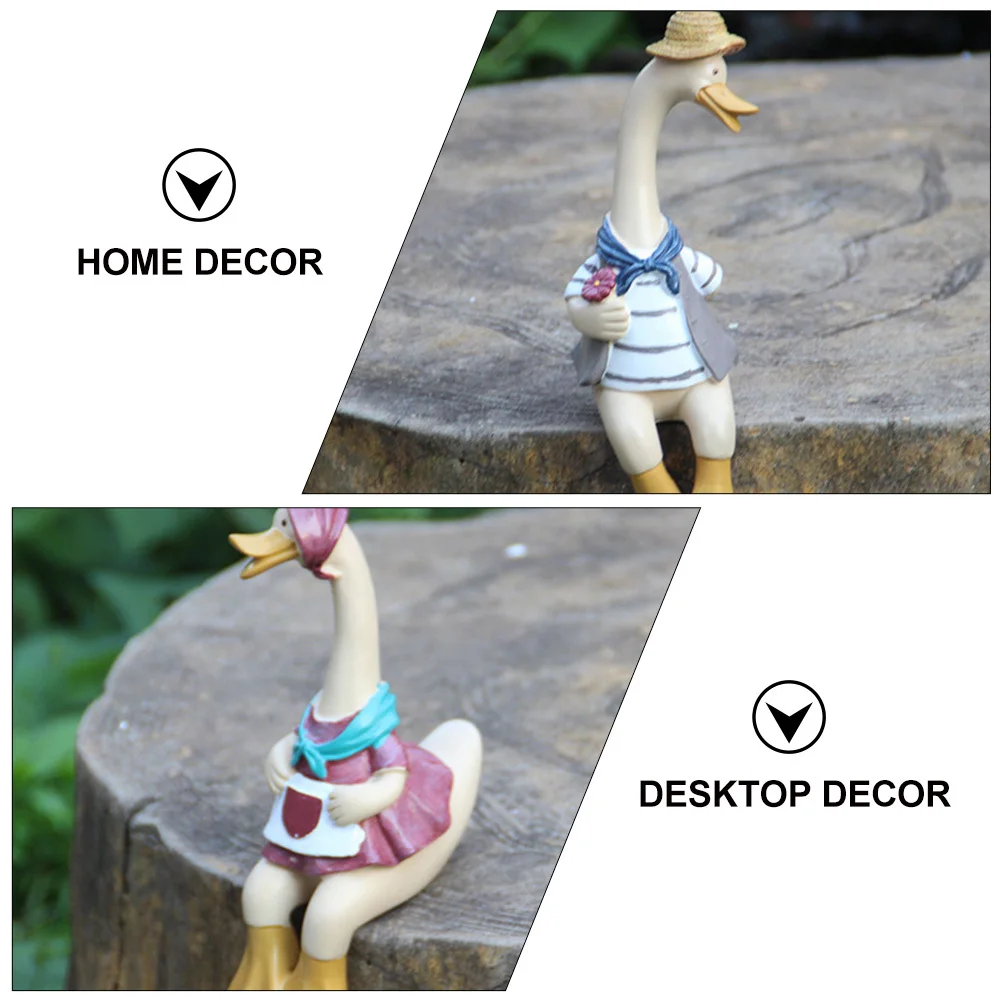 

2Pcs Resin Couple Duck Statue Creative Desktop Ornament for Home Decor Handmade Resin Craft Decoration Gift