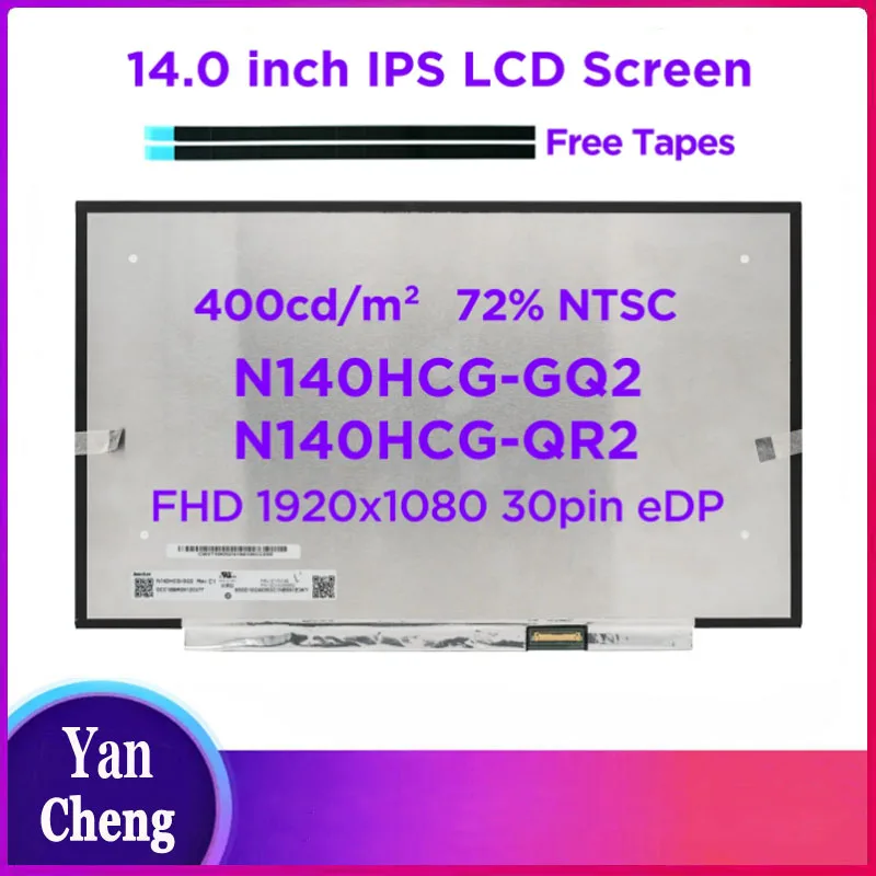 

14.0 Laptop LCD Screen Exactly N140HCG-GQ2 N140HCG-GR2 For Lenovo ThinkPad X1 Carbon 7th 8th Gen 400 nits 72% NTSC FHD 30pin eDP