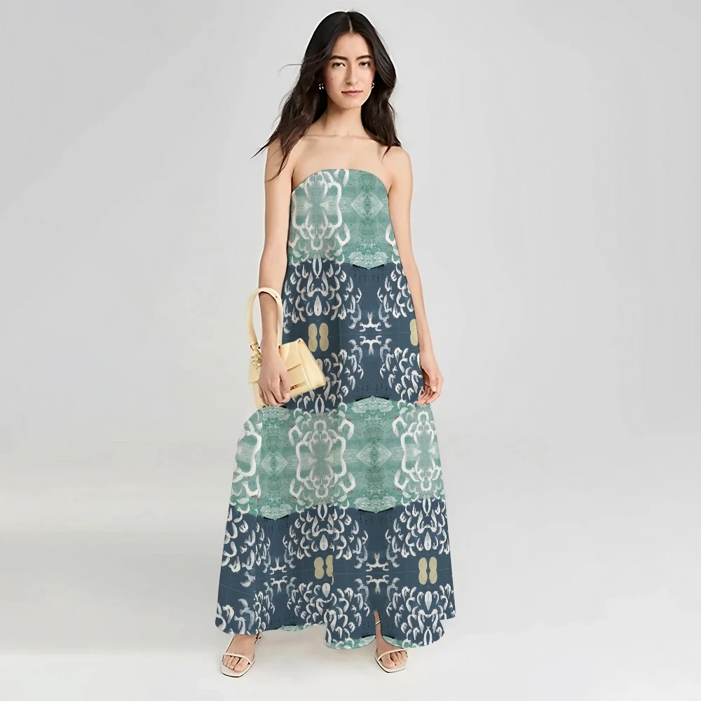 

Floral Bohemia Artistic Long Strapless Dress Minimalist Retro Matisse Abstract Woman's Chic Outfit Modaling Ripple Traf Fashion