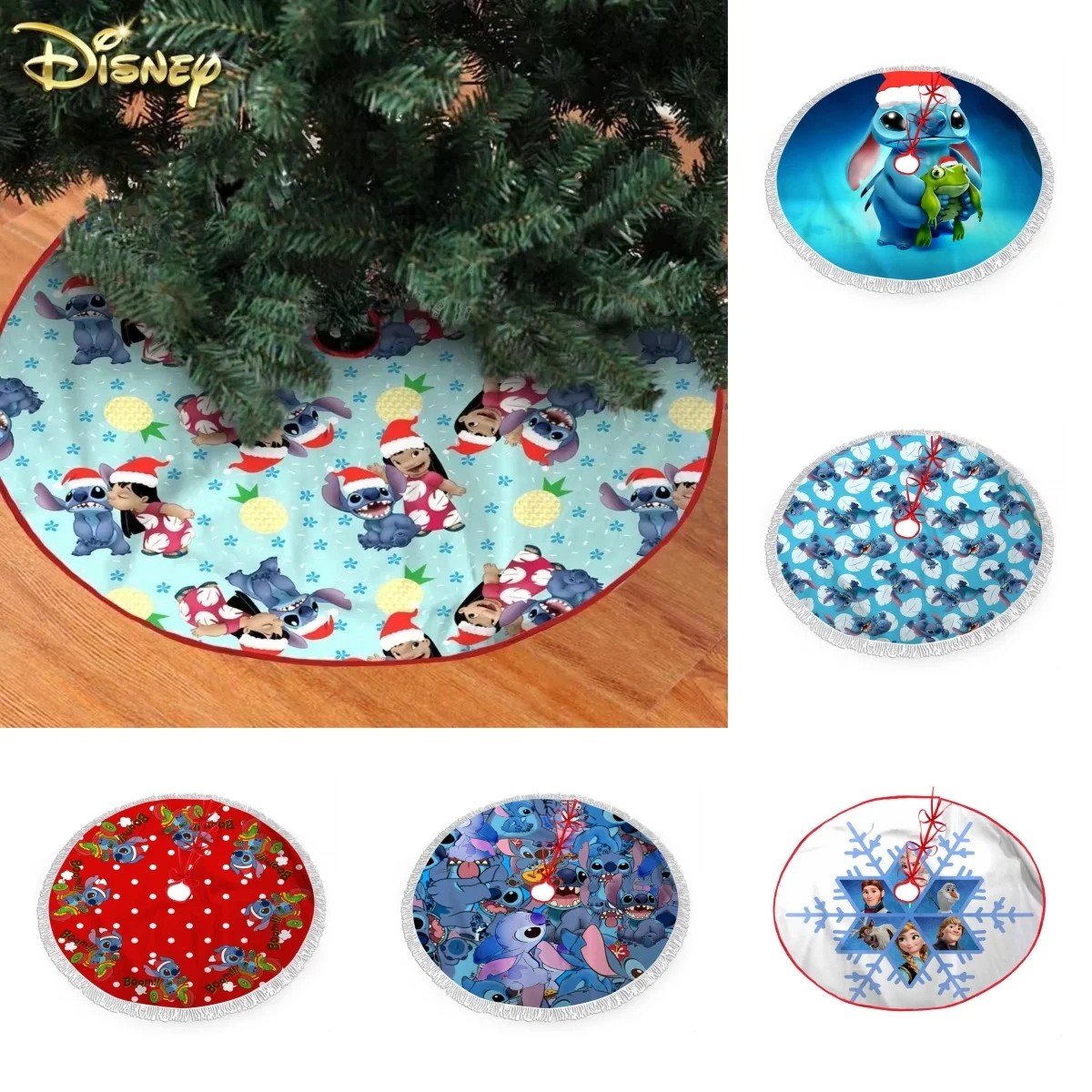 

Disney Stitch Christmas Tree Skirts Plush Xmas Tree Carpet Cartoon Figure Merry Christmas Trees Decor Home New Year Decor Gift