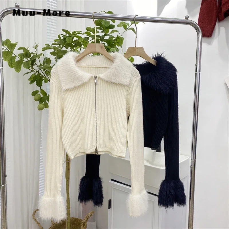 2023 Winter Hotsweet Knitting Long Sleeve Cardigans Women's Solid Color Casual Jumpers Zipper Ladies Sexy Tassels Sweater