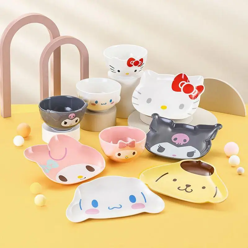 

Mymelody Cinnamoroll Ceramic Household Tableware Suit Creative Special-Shaped Ceramic Bowls and Dishes Kawaii Three Piece Set