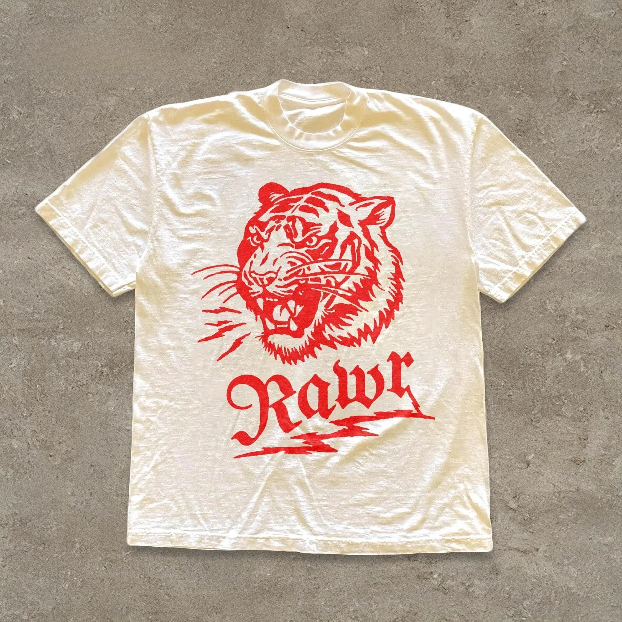 

Женская винтажная футболка больших размеров с рисунком ревущего тигра из чистого хлопка, дышащая, модная и универсальная, унисекс, большого размера