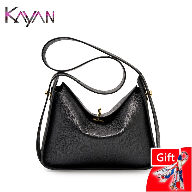 

High Quality Genuine Leather Shoulder Hobo Bag for Women Lichee Cowhide Female Crossbody Handbag Underarm Pillow Bag Lady Purse