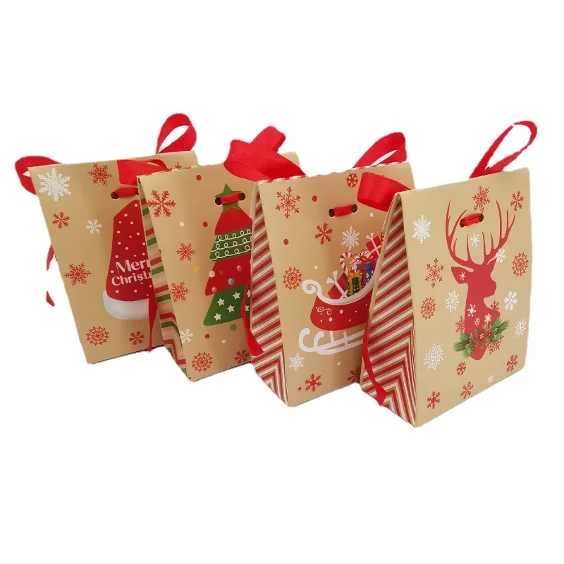 

24Pcs Merry Christmas Gift Candy Box Eve Cookies Favor Gift Box Portable Packaging Bags With Ribbon Xmas New Year Party Supplies