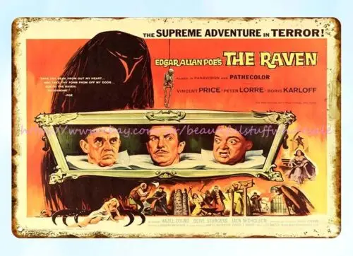 old  wall with restaurant pub 1963 THE RAVEN MOVIE POSTER metal tin sign