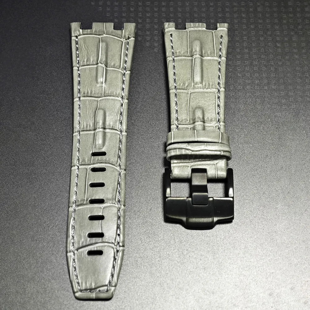 ل AP 42 مللي متر أوديمارس بيجيه رويال أوك أوفشور 28 مللي متر رمادي عالي الجودة حزام ساعة من الجلد مع مشبك أسود