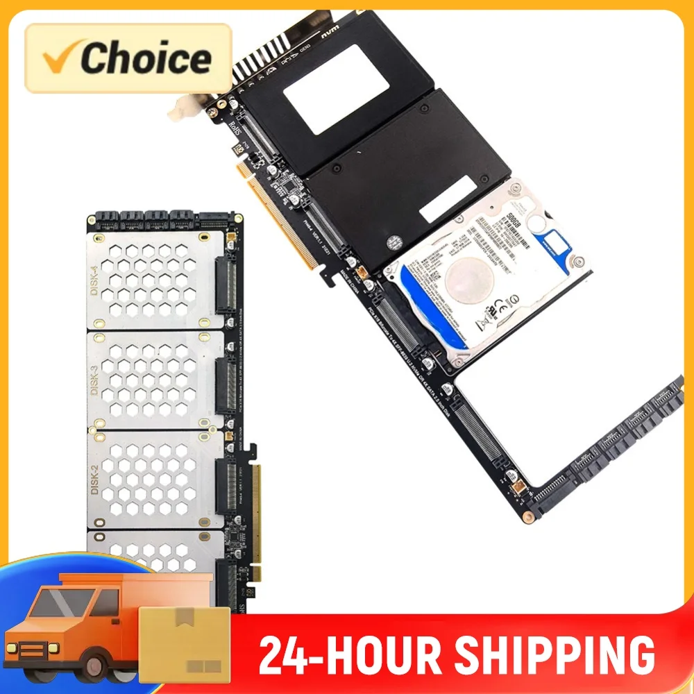 4-Port PCI-E 4.0 16X 2.5Inch SATA Adapter Card Motherboard Support PCIe X4x4x4x4 Bifurcation U.2 To PCIe Card for PC