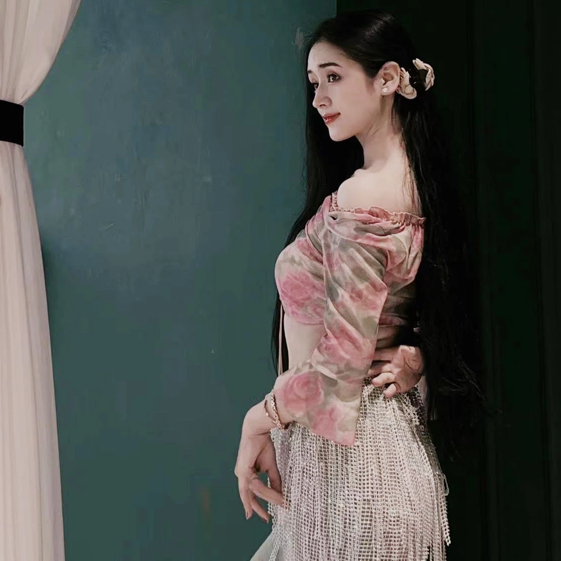 Novo traje de performance de dança do ventre feminino sênior impresso topo + sexy fishtail saia longa 2 pçs conjunto de treinamento de dança oriental