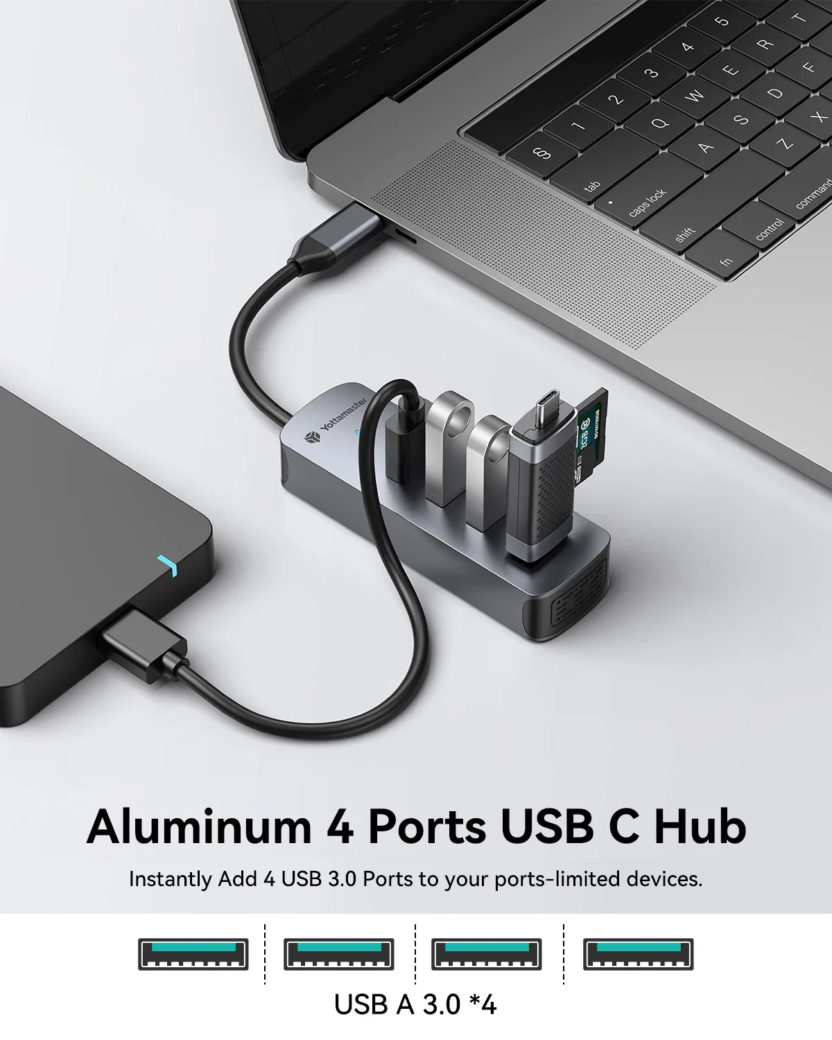 Yottamaster 4-Ports USB 3.0 HUB for Type-C 5Gbps Mobile Portability Multi USB Splitter High Speed OTG Adapter  Pc Accessories