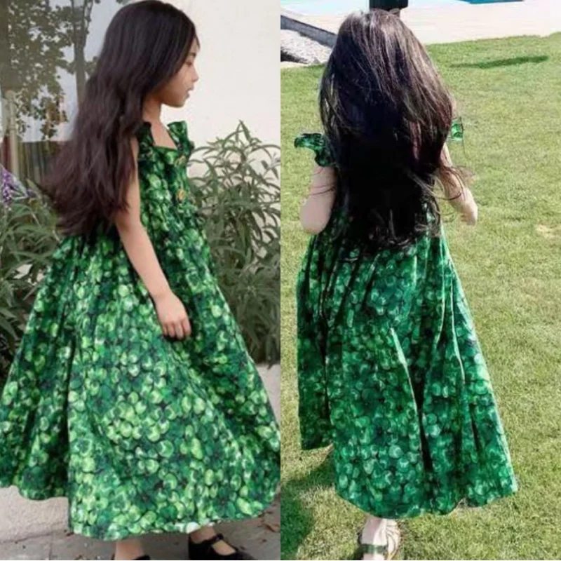 

Children's Long Dress Summer Girls Flounced Sleeve Dress Children Shirt3-8One-Piece Delivery for Children's Clothing