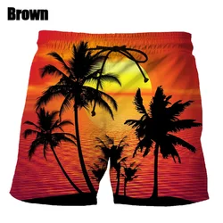 Mens Fashion Tropical Hawaiian Palmtrees 3d Printed Beach Shorts