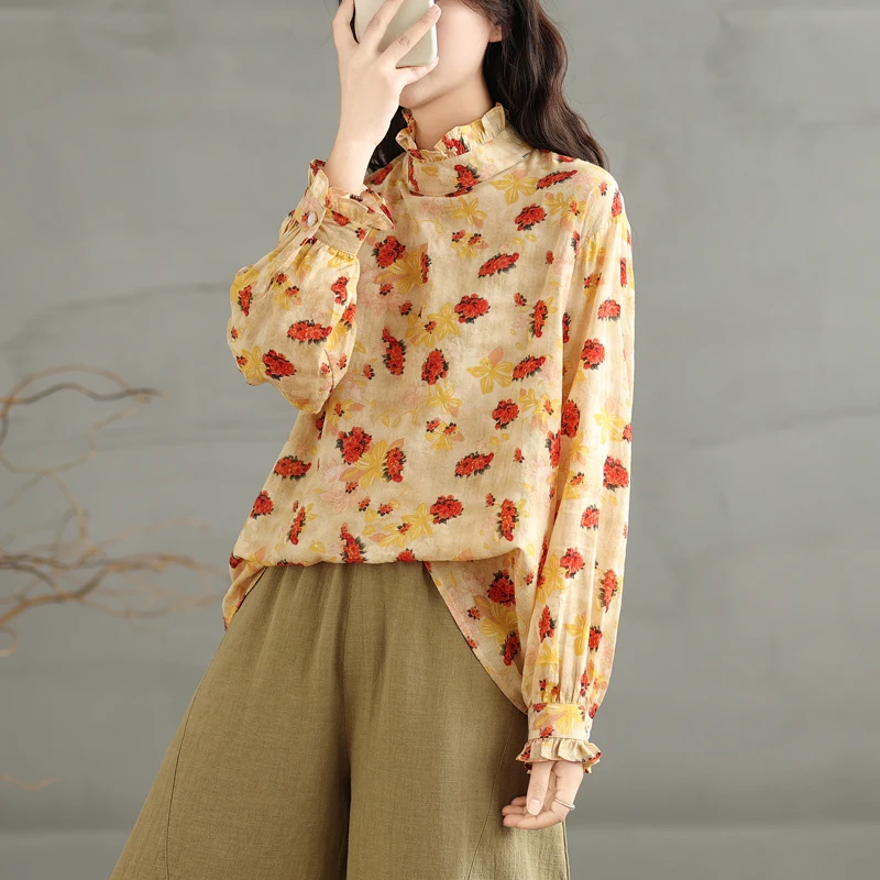 

Романтичная женская рубашка из хлопка и льна с кружевным воротником и длинными рукавами, новый весенне-летний стиль, художественный дизайн