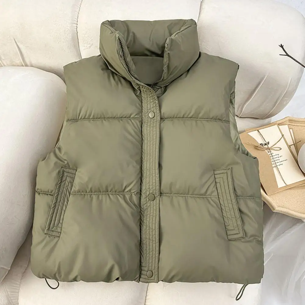 Winter Thick Coat Women's Winter Padded Vest with Zipper Closure Stand-up Collar Windproof Heat Retaining Sleeveless for Outdoor