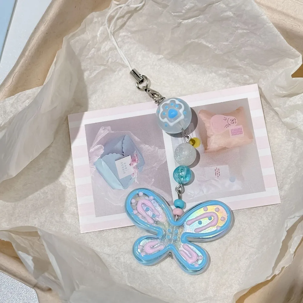 كتلة اللون فراشة أحزمة الهاتف المحمول مكافحة خسر لطيف المفاتيح الحبل آيفون حالة كاميرا قصيرة سلسلة تزيين مُثبت #5