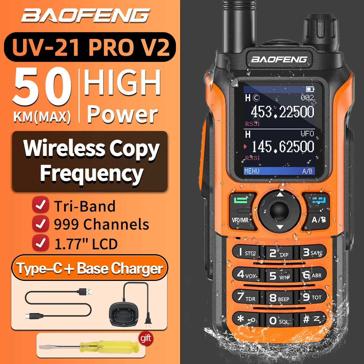 

BaoFeng UV-21 Pro V2 Wireless Copy Frequency Type-C Walkie Talkie High Power Long Range Upgrade UV-5R Ham Radio